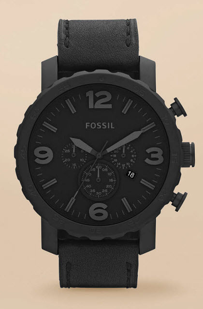 Fossil Nate Stainless Steel and Leather Watch